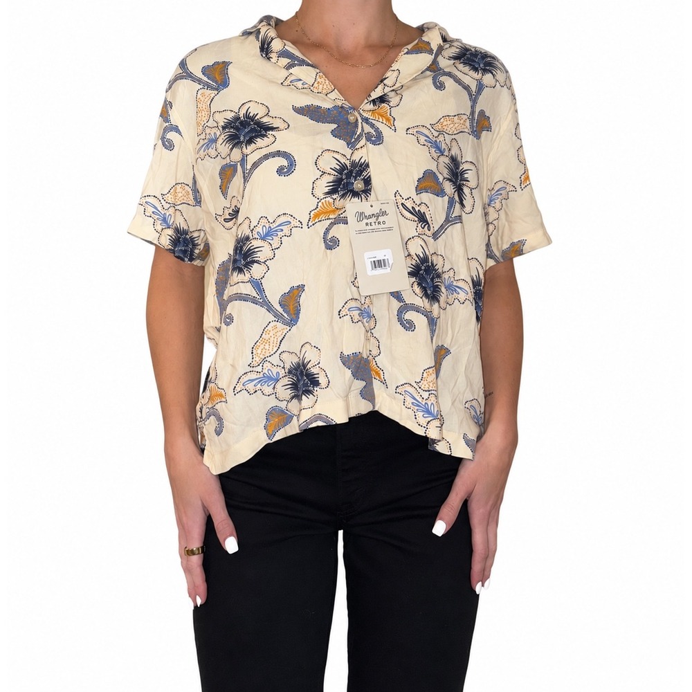 Wrangler Retro Womens Floral Cream Short Sleeve Button Up Shirt